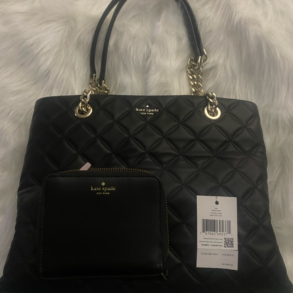 Kate Spade Black Quilted Shoulder Bag with Gold Accents